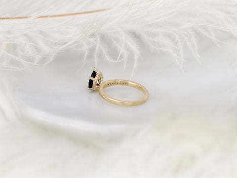 Georgina 9x6mm 14kt Onyx Diamond Pear Hidden Halo Ring,Onyx Hidden Halo Ring,Onyx Engagement Ring,Anniversary Ring,Unique Onyx Ring