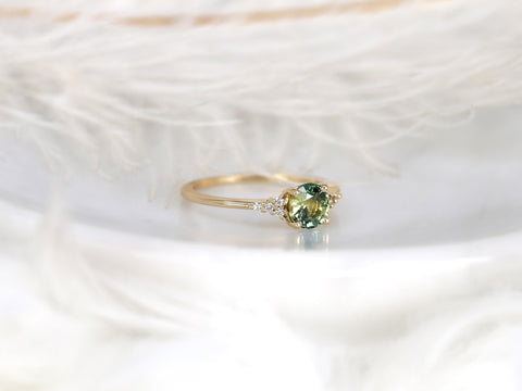 0.95ct Malia 14kt Gold Peacock Teal Sapphire Diamond Round Cluster Ring,Sapphire Engagement Ring, Unique Sapphire Ring,Anniversary Ring