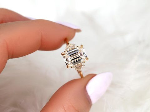 2.96ct Amos 14kt Diamond Unique Three Stone Ring,Emerald Cut Trilogy Ring,Emerald Cut Ring,Unique Anniversary Ring,Trio Stone Ring