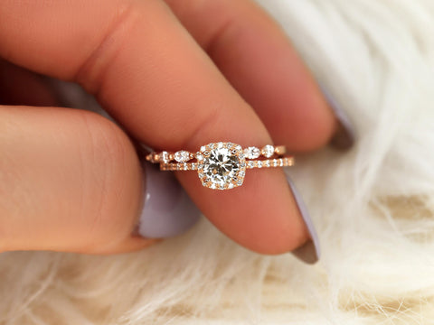 0.50ct Barra 5mm & Leona 14kt Moissanite Diamond Cushion Halo Bridal Set,Unique Wedding Ring Set,Engagement Ring Set,Cushion Halo Ring