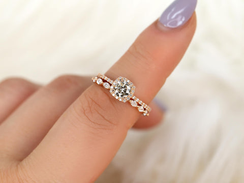 0.50ct Barra 5mm & Leona 14kt Moissanite Diamond Cushion Halo Bridal Set,Unique Wedding Ring Set,Engagement Ring Set,Cushion Halo Ring