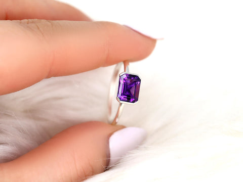 Aeryn 8x6mm 14kt Topaz Emerald Cut Ring, East West Set Ring,Amethyst Sideway Set Ring,Unique Garnet Ring,Birthstone Ring,Gift For Her