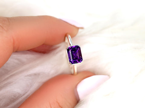 Aeryn 8x6mm 14kt Topaz Emerald Cut Ring, East West Set Ring,Amethyst Sideway Set Ring,Unique Garnet Ring,Birthstone Ring,Gift For Her