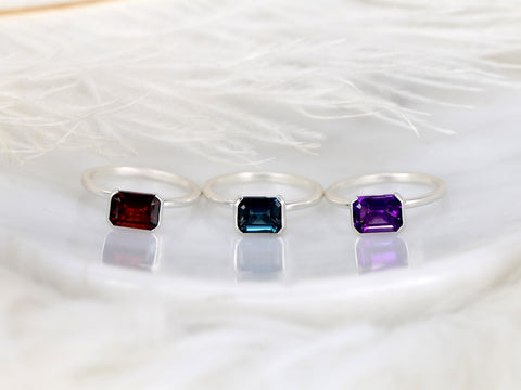 Aeryn 8x6mm 14kt Topaz Emerald Cut Ring, East West Set Ring,Amethyst Sideway Set Ring,Unique Garnet Ring,Birthstone Ring,Gift For Her