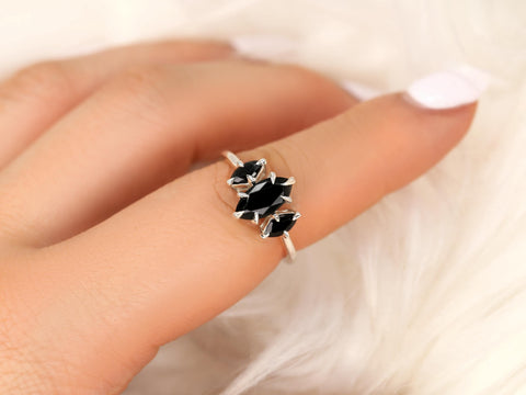 Beckett 10x5mm 14kt Onyx Marquise Three Stone Ring,Marquise Trilogy Ring,Unique Marquise Ring,Marquise Engagement Ring,Onyx Trilogy Ring