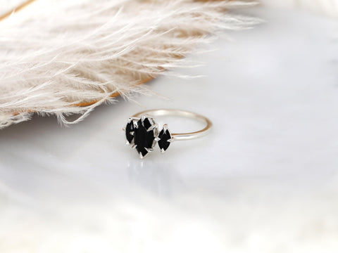 Beckett 10x5mm 14kt Onyx Marquise Three Stone Ring,Marquise Trilogy Ring,Unique Marquise Ring,Marquise Engagement Ring,Onyx Trilogy Ring