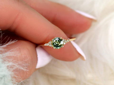 0.95ct Malia 14kt Gold Peacock Teal Sapphire Diamond Round Cluster Ring,Sapphire Engagement Ring, Unique Sapphire Ring,Anniversary Ring