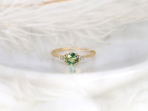 0.95ct Malia 14kt Gold Peacock Teal Sapphire Diamond Round Cluster Ring,Sapphire Engagement Ring, Unique Sapphire Ring,Anniversary Ring