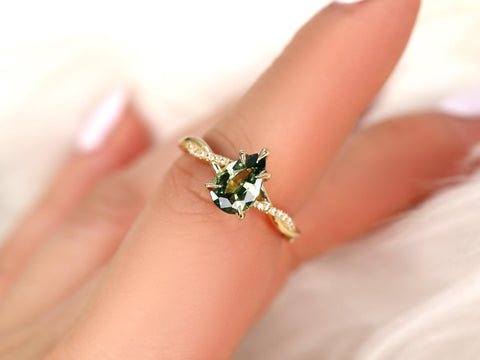 1.84ct Petite Tamara 14kt Sage Teal Sapphire Diamond Crossover Pear Cut Ring,Unique Pear Sapphire Ring,Teal Sapphire Ring,Birthstone Ring