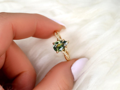 1.84ct Petite Tamara 14kt Sage Teal Sapphire Diamond Crossover Pear Cut Ring,Unique Pear Sapphire Ring,Teal Sapphire Ring,Birthstone Ring