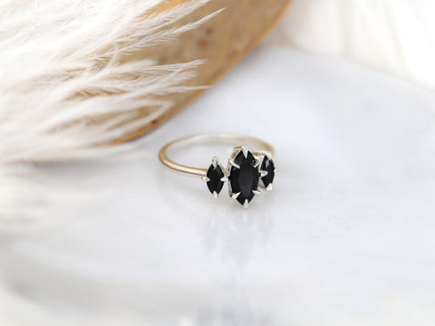 Beckett 10x5mm 14kt Onyx Marquise Three Stone Ring,Marquise Trilogy Ring,Unique Marquise Ring,Marquise Engagement Ring,Onyx Trilogy Ring