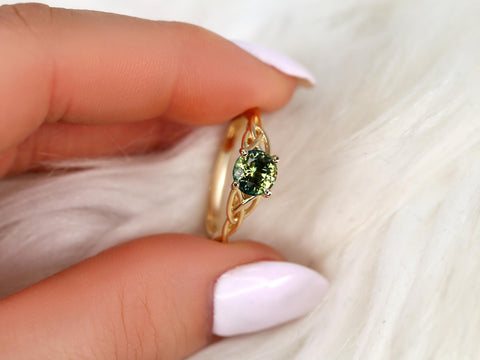 1.30ct Cassidy 14kt Green Tea Teal Sapphire Celtic Knot Ring,Triquetra Engagement Ring,Unique Sapphire Ring,Green Sapphire Ring,Ring for Her