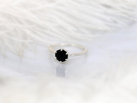 Irma 6mm 14kt WITH Milgrain Onyx Hexagon Bezel Set Solitaire Ring,Unique Engagement Ring,Anniversary Ring,Hexagon Ring,Birthstone Ring