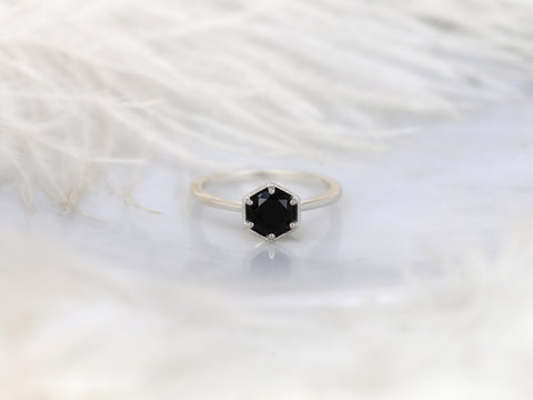 Irma 6mm 14kt WITH Milgrain Onyx Hexagon Bezel Set Solitaire Ring,Unique Engagement Ring,Anniversary Ring,Hexagon Ring,Birthstone Ring