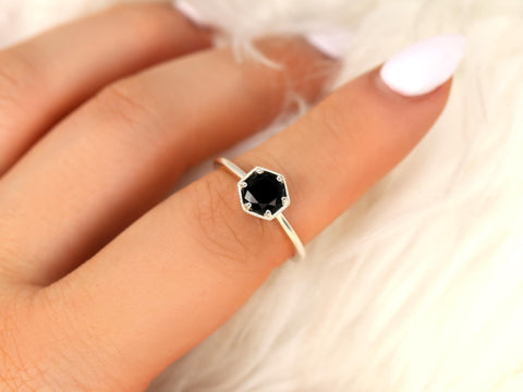 Irma 6mm 14kt WITH Milgrain Onyx Hexagon Bezel Set Solitaire Ring,Unique Engagement Ring,Anniversary Ring,Hexagon Ring,Birthstone Ring