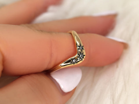 Ursa 14kt Celestial Nesting Ring,Unique Curved Wedding Ring,Nesting Band,Celestial Band,Unique Wedding Ring,Crescendo Band,Star Ring