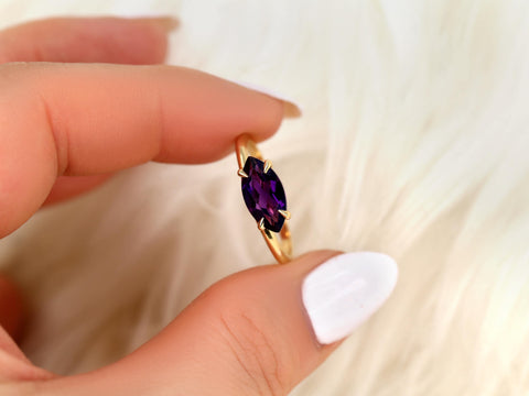 Scarlett 12x6mm 14kt Amethyst Marquise Solitaire Ring,Unique Marquise Ring,Anniversary Ring,February Birthstone Ring,Purple Gemstone Ring