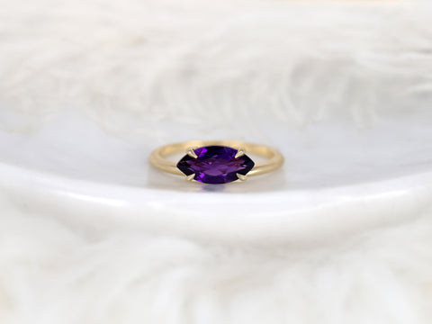 Scarlett 12x6mm 14kt Amethyst Marquise Solitaire Ring,Unique Marquise Ring,Anniversary Ring,February Birthstone Ring,Purple Gemstone Ring
