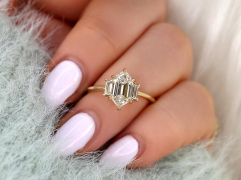 1.63ct Vega 14kt Diamond Unique Three Stone Ring,Hexagon Diamond Ring,Hexagon Cut Ring,Unique Hexagon Ring,Anniversary Ring,Trilogy Ring