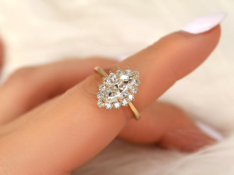 1.75ct Lillian 12x6mm 14kt Moissanite Diamond Marquise Halo Ring,Marquise Engagement Ring,Unique Marquise Ring,Anniversary Ring,Wedding Ring