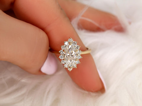 1.75ct Lillian 12x6mm 14kt Moissanite Diamond Marquise Halo Ring,Marquise Engagement Ring,Unique Marquise Ring,Anniversary Ring,Wedding Ring