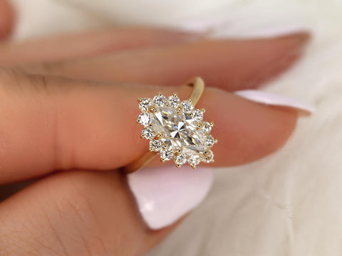 1.75ct Lillian 12x6mm 14kt Moissanite Diamond Marquise Halo Ring,Marquise Engagement Ring,Unique Marquise Ring,Anniversary Ring,Wedding Ring