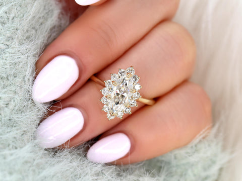 1.75ct Lillian 12x6mm 14kt Moissanite Diamond Marquise Halo Ring,Marquise Engagement Ring,Unique Marquise Ring,Anniversary Ring,Wedding Ring