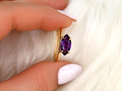 Scarlett 12x6mm 14kt Amethyst Marquise Solitaire Ring,Unique Marquise Ring,Anniversary Ring,February Birthstone Ring,Purple Gemstone Ring