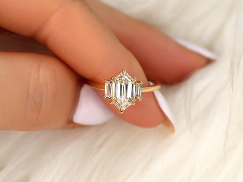 1.63ct Vega 14kt Diamond Unique Three Stone Ring,Hexagon Diamond Ring,Hexagon Cut Ring,Unique Hexagon Ring,Anniversary Ring,Trilogy Ring