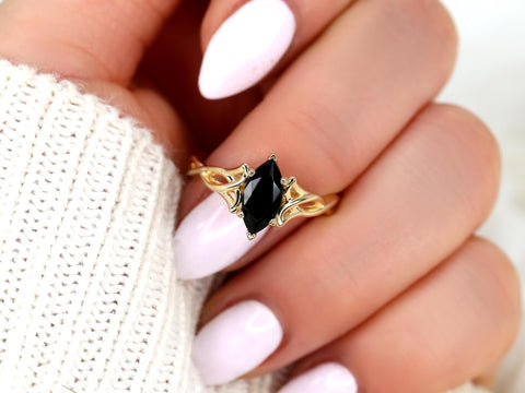 Mara 10x5mm 14kt Marquise Onyx Celtic Knot Ring,Unique Triquetra Ring,Marquise Engagement Ring,Marquise Crossover Ring,Anniversary Ring