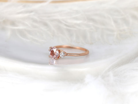 1.17ct Colette 14kt Rose Gold PeachSapphire Diamond Three Stone Ring,Sapphire Trilogy Ring,Peach Sapphire Ring,Anniversary Ring,Birthstone