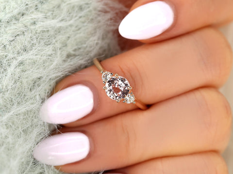 1.17ct Colette 14kt Rose Gold PeachSapphire Diamond Three Stone Ring,Sapphire Trilogy Ring,Peach Sapphire Ring,Anniversary Ring,Birthstone