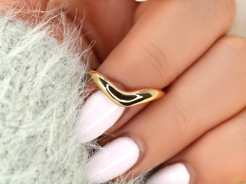 Mabel 14kt Graduated Nesting Ring,Unique Curved Wedding Ring,Nesting Band,Cut Out Ring,Unique Wedding Ring,Chunky Band,Thick Gold Ring