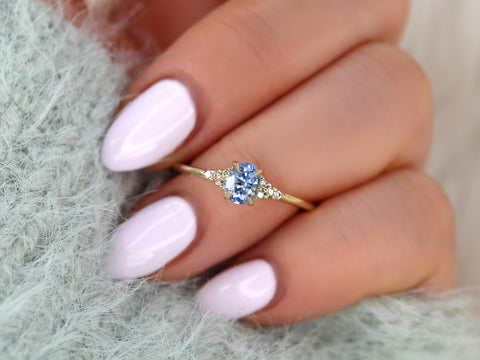 0.63ct Maddy 14kt Cornflower Sapphire Cluster Ring,Unique Sapphire Ring,Gift For Her,Anniversary Ring,September Birthstone,Birthday Gift