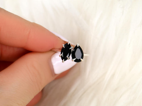 Zara 14kt Onyx Toi Et Moi Ring,Two Stone Ring,Promise Ring,Anniversary Ring,Unique Ring,Gift For Her,Unique Onyx Ring,Black Engagement Ring