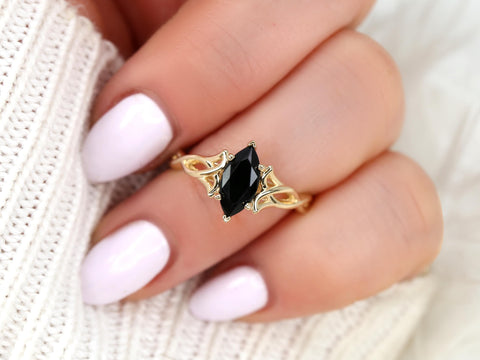 Mara 10x5mm 14kt Marquise Onyx Celtic Knot Ring,Unique Triquetra Ring,Marquise Engagement Ring,Marquise Crossover Ring,Anniversary Ring