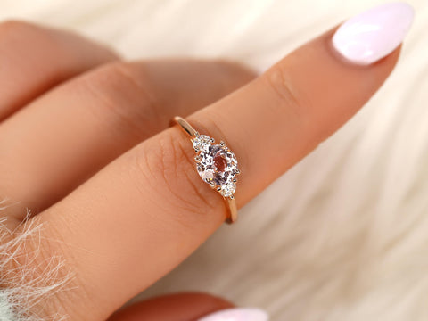 1.17ct Colette 14kt Rose Gold PeachSapphire Diamond Three Stone Ring,Sapphire Trilogy Ring,Peach Sapphire Ring,Anniversary Ring,Birthstone