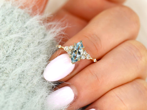 Astrid 10x5mm 14kt Aquamarine Diamond Marquise Cluster Ring,Unique Art Deco Ring,Marquise Engagement Ring,Aquamarine Ring,March Birthstone