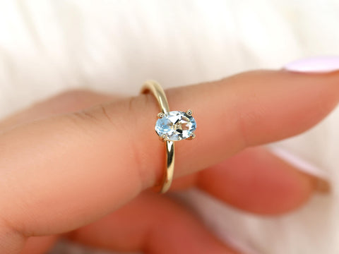 Dakota 7x5mm 14kt Aquamarine Oval Solitaire Ring,Oval Engagement Ring,Anniversary Gift,March Birthstone,Aquamarine Ring,Birthstone Ring