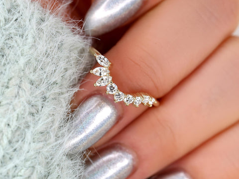 Deep Trix Deep 14kt Gold Diamond Nesting Ring,Asymmetrical Contour Ring,Unique Wedding Ring,Diamon Band,Anniversary Ring,Stacking Ring