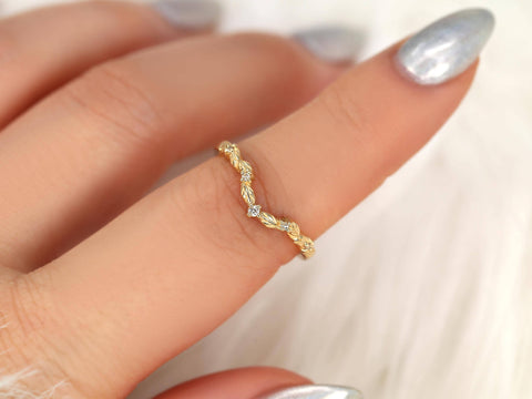 Mega Gaia 14kt Diamond Unique Leaf Nesting Ring,Nature Wedding Band,Anniversary Ring,Unique Wedding Ring,Stacking Ring,Leaf Diamond Ring