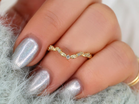 Mega Gaia 14kt Diamond Unique Leaf Nesting Ring,Nature Wedding Band,Anniversary Ring,Unique Wedding Ring,Stacking Ring,Leaf Diamond Ring
