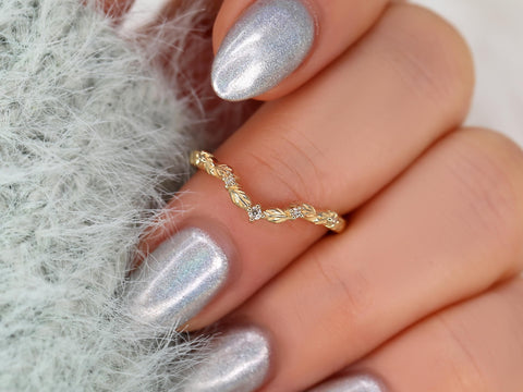 Mega Gaia 14kt Diamond Unique Leaf Nesting Ring,Nature Wedding Band,Anniversary Ring,Unique Wedding Ring,Stacking Ring,Leaf Diamond Ring