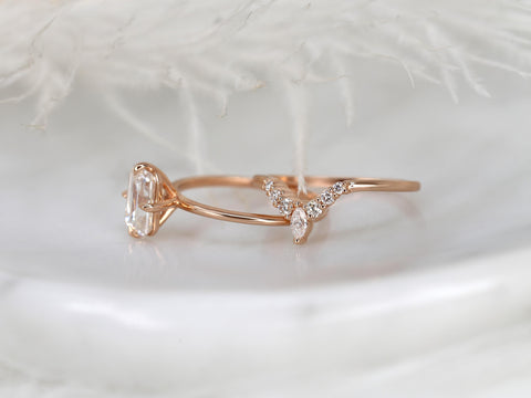 1.75cts Ruth 8x6mm & Kendall 14kt Moissanite Emerald Cut Solitaire Bridal Set,Minimalist Emerald Wedding Set,Unique Emerald Engagement Ring