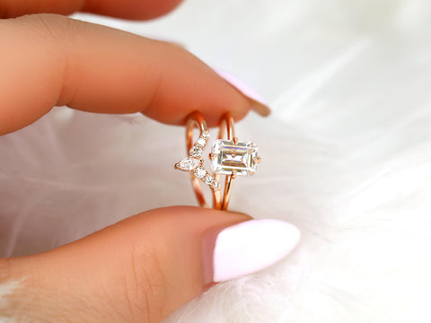 1.75cts Ruth 8x6mm & Kendall 14kt Moissanite Emerald Cut Solitaire Bridal Set,Minimalist Emerald Wedding Set,Unique Emerald Engagement Ring