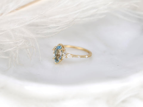 Astrid 10x5mm 14kt Aquamarine Diamond Marquise Cluster Ring,Unique Art Deco Ring,Marquise Engagement Ring,Aquamarine Ring,March Birthstone