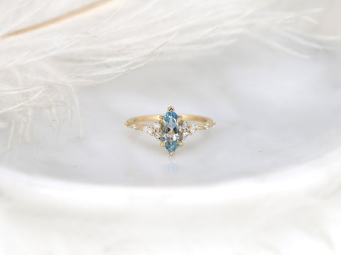 Astrid 10x5mm 14kt Aquamarine Diamond Marquise Cluster Ring,Unique Art Deco Ring,Marquise Engagement Ring,Aquamarine Ring,March Birthstone