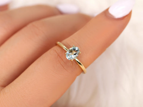 Dakota 7x5mm 14kt Aquamarine Oval Solitaire Ring,Oval Engagement Ring,Anniversary Gift,March Birthstone,Aquamarine Ring,Birthstone Ring