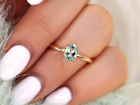 Dakota 7x5mm 14kt Aquamarine Oval Solitaire Ring,Oval Engagement Ring,Anniversary Gift,March Birthstone,Aquamarine Ring,Birthstone Ring