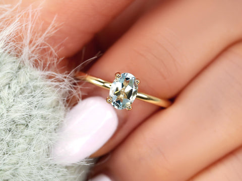 Dakota 7x5mm 14kt Aquamarine Oval Solitaire Ring,Oval Engagement Ring,Anniversary Gift,March Birthstone,Aquamarine Ring,Birthstone Ring